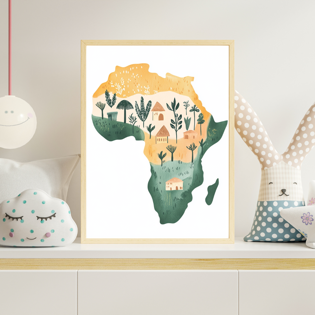 Affiche Minimaliste – Carte d'Afrique Pastel