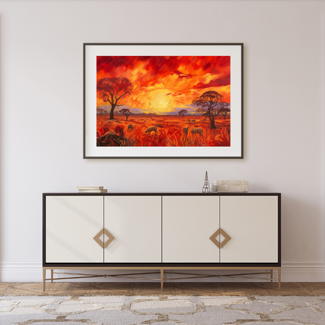 Savane Africaine au Coucher du Soleil | Style Van Gogh