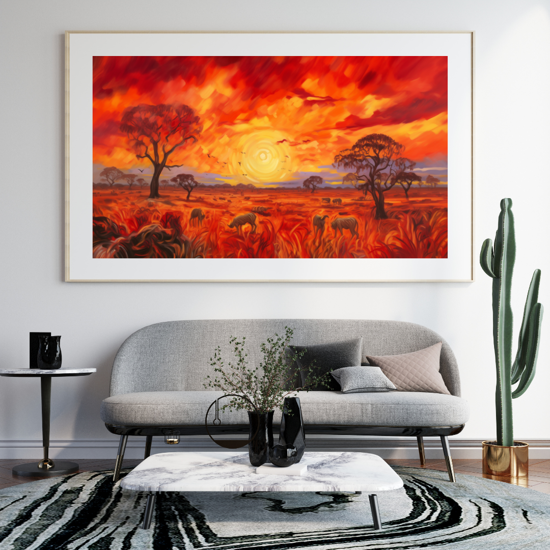 Savane Africaine au Coucher du Soleil | Style Van Gogh