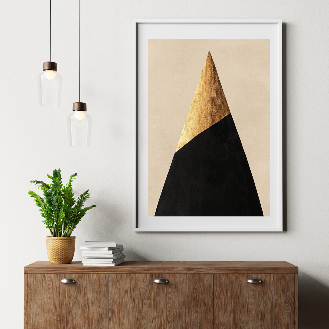 Montagne Africaine Stylisée | Art Abstrait Noir & Or
