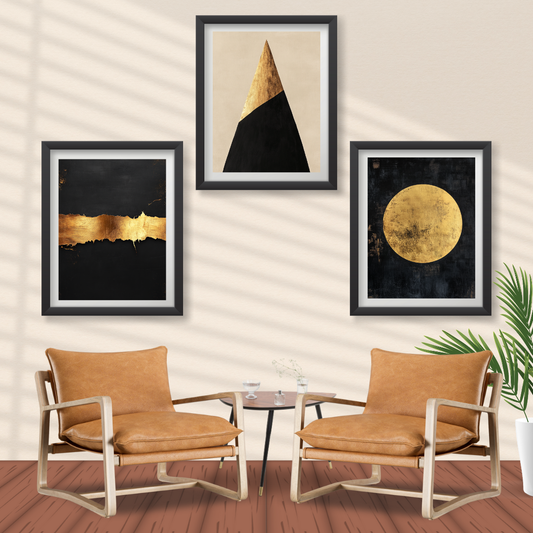 Ensemble de 3 affiches noir et or 30x40 cm