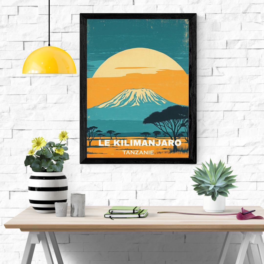Affiche Africaine Vintage - Poster Mont Kilimanjaro, Afrique Majestueuse - Maison Kaya