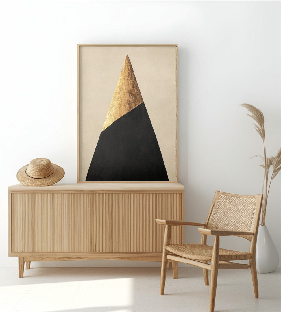 Montagne Africaine Stylisée | Art Abstrait Noir & Or